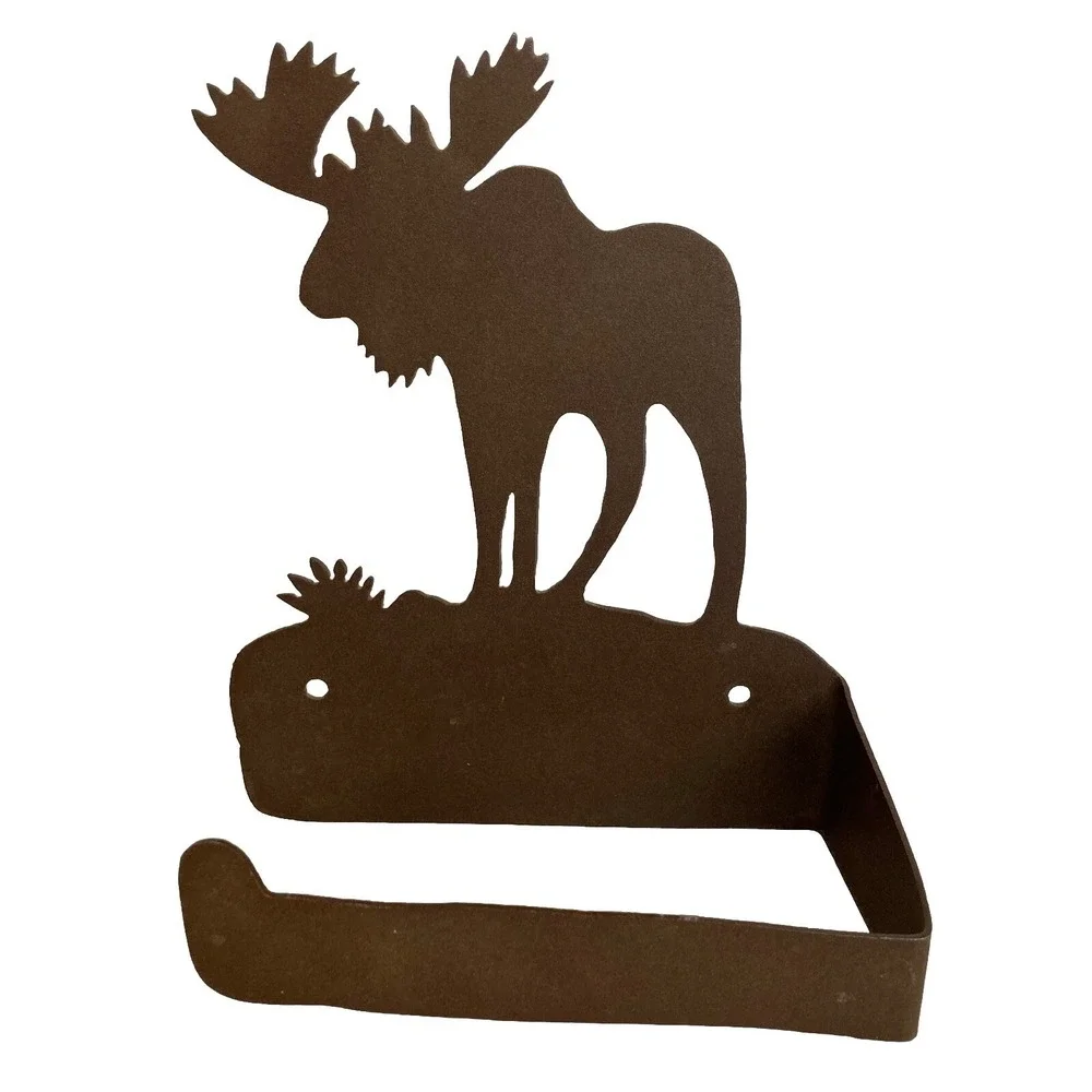 Vtg Metal Moose Light Switch Plate Cover & Toilet Paper Holder Cabin Camp Decor